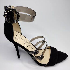 NEW JESSICA SIMPSON Black Velour Stiletto Sandal Shoes